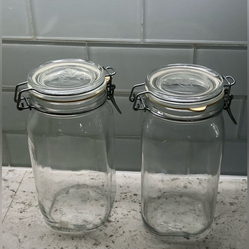 Set of 2 Bormioli Fido Rocco Clear Glass Storage Jars (1.5 Liters)